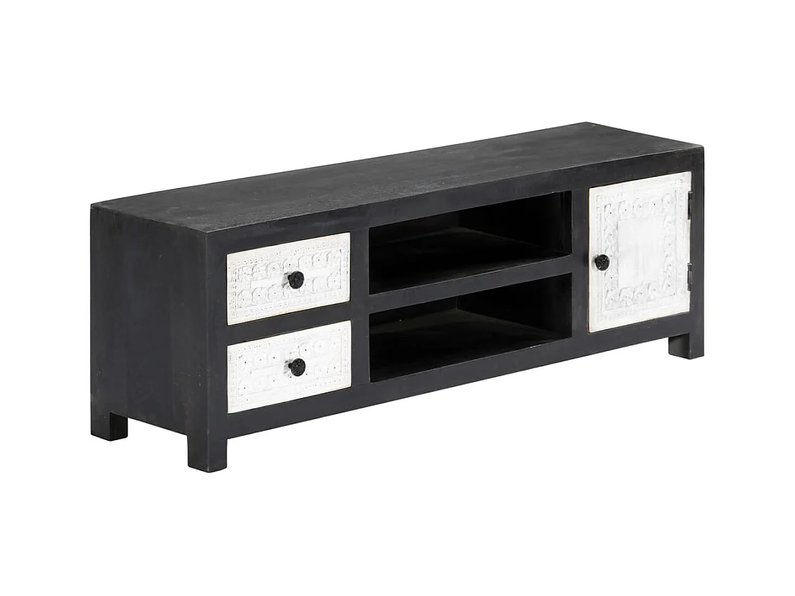 Garden Furniture -  Tv-meubel handgesneden 120x30x40 cm massief mangohout grijs wit