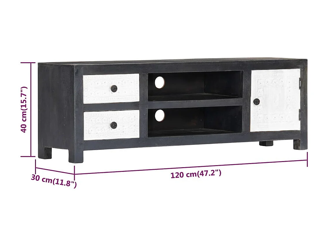 Garden Furniture -  Mueble para TV tallado a mano mango gris blanco 120x30x40 cm