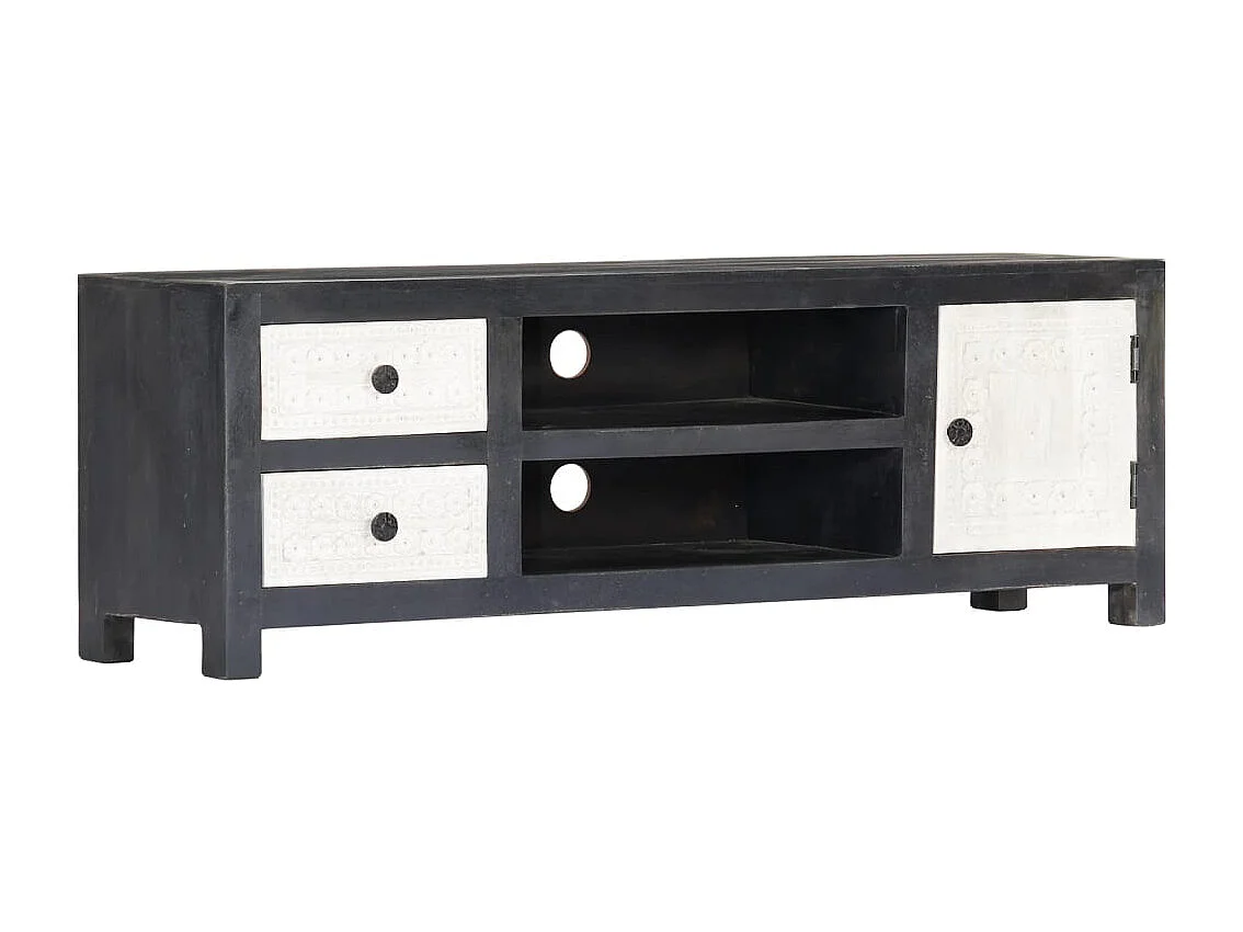 Garden Furniture -  Mueble para TV tallado a mano mango gris blanco 120x30x40 cm