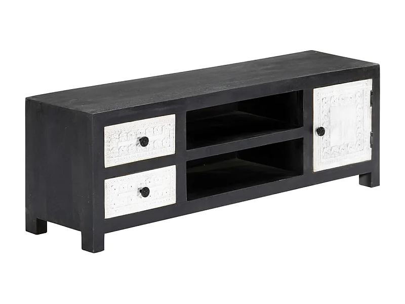 Garden Furniture -  Mueble para TV tallado a mano mango gris blanco 120x30x40 cm