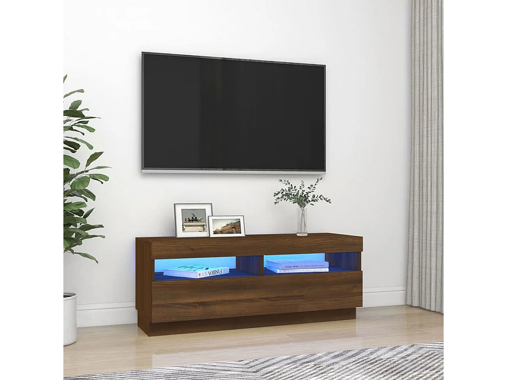 Roelant  Mueble de TV con luces LED marrón roble 100x35x40 cm