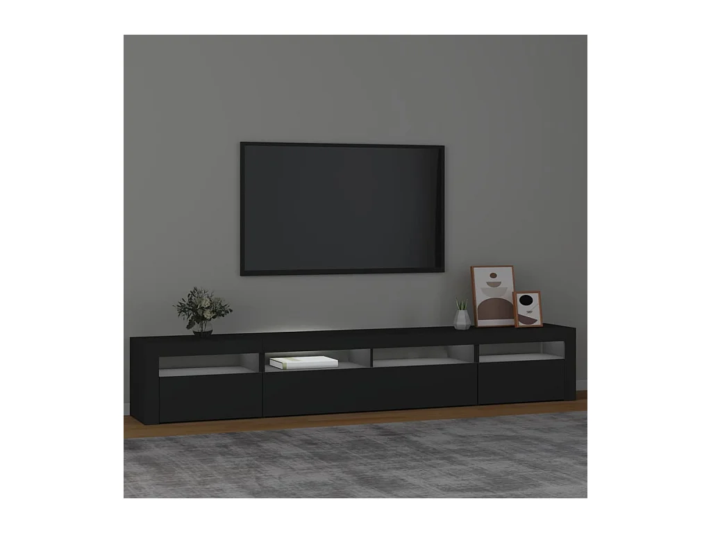 Vleteren  Meuble TV avec lumières LED Noir 240x35x40 cm