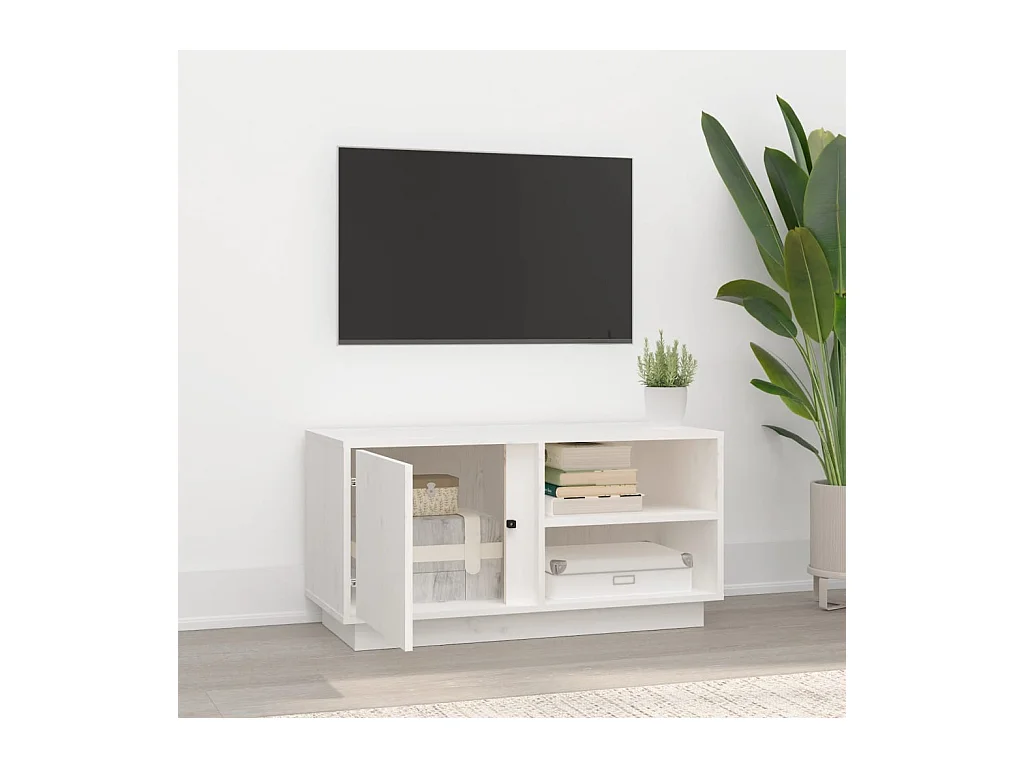 Anne-Suzanne  Meuble TV Blanc 80x35x40,5 cm Bois de pin massif