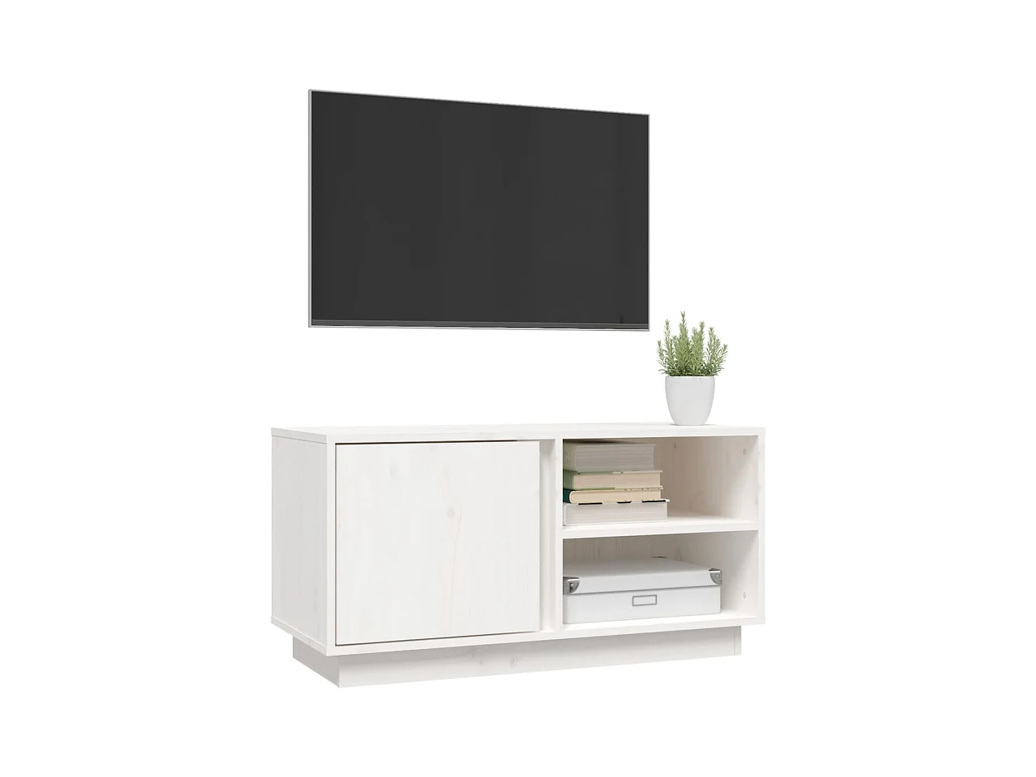 Anne-Suzanne  Meuble TV Blanc 80x35x40,5 cm Bois de pin massif