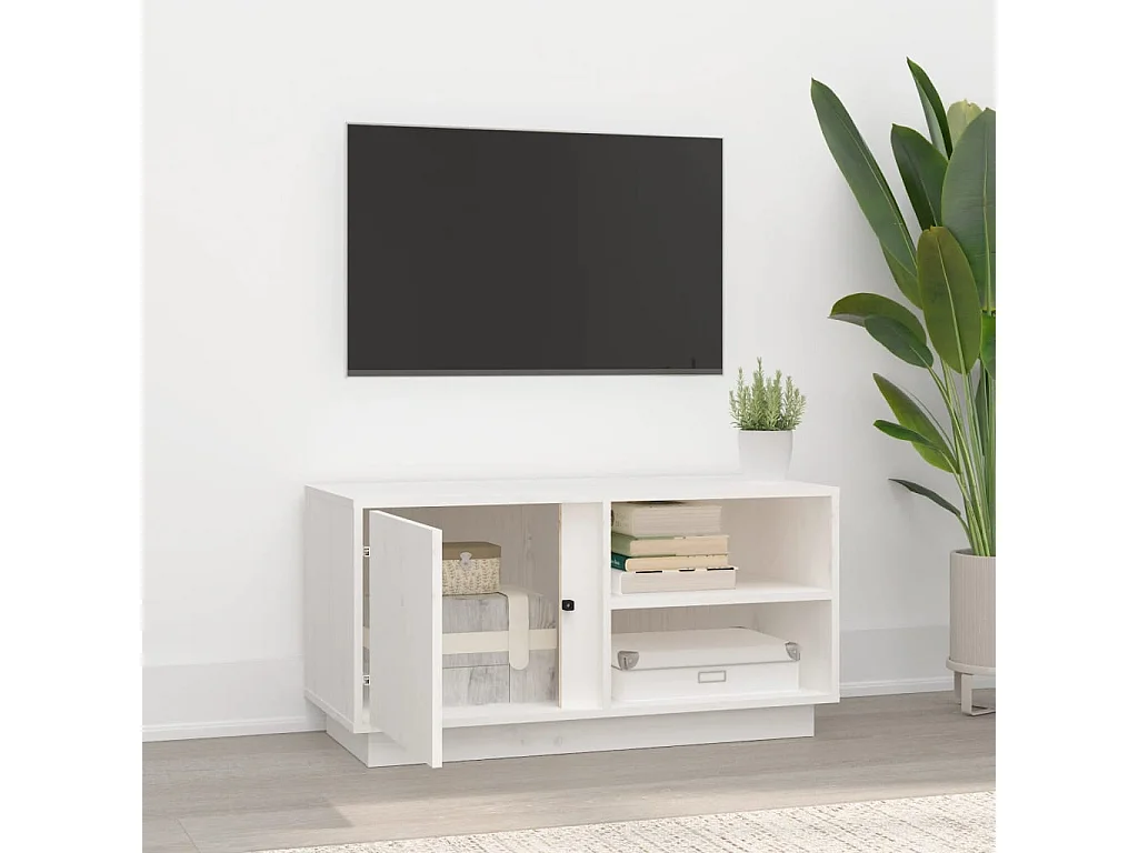 Anne-Suzanne  Meuble TV Blanc 80x35x40,5 cm Bois de pin massif