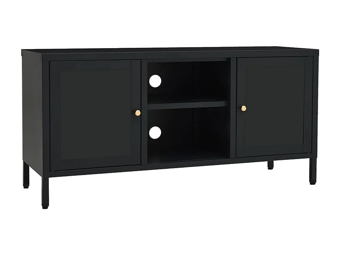 Bylor  Meuble TV Noir 105x35x52 cm Acier et verre