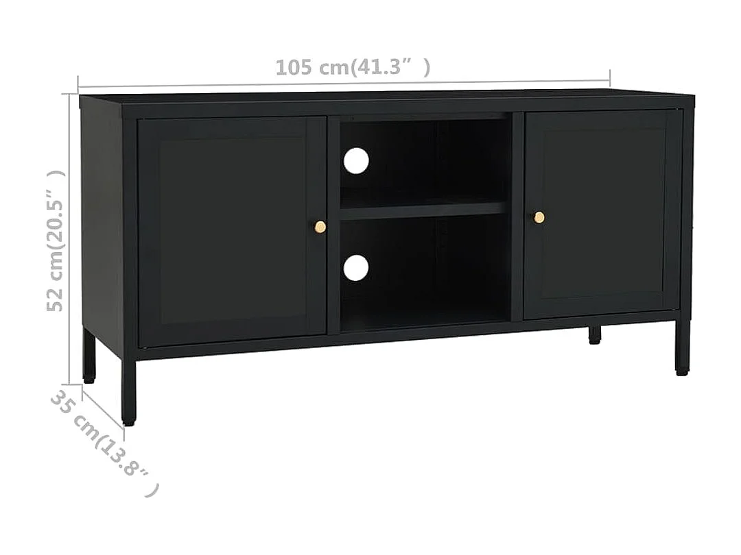 Bylor  Meuble TV Noir 105x35x52 cm Acier et verre