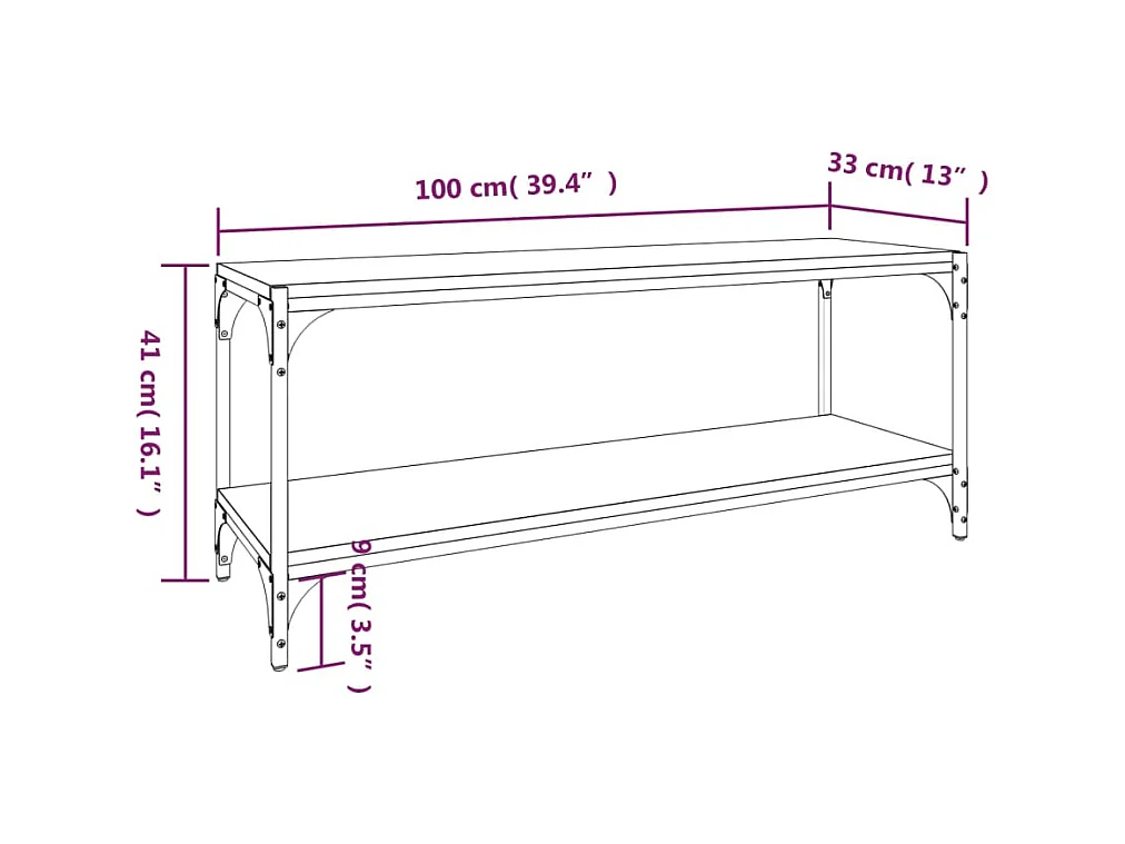 Foster City  Meuble TV Chêne fumé 100x33x41 cm Bois d'ingénierie et acier
