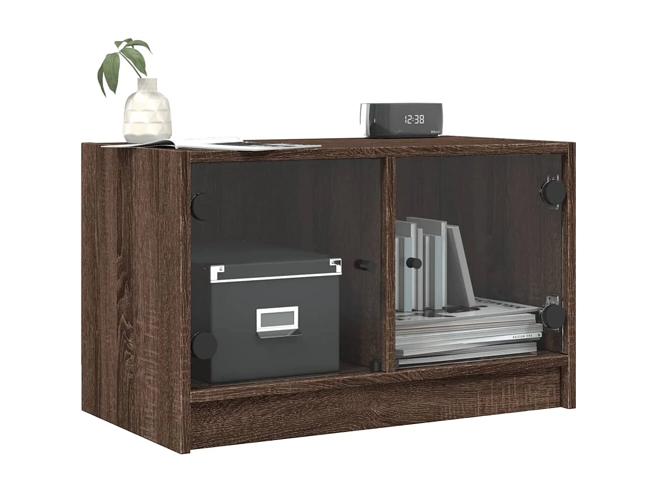 Herpen  Mueble de TV con puertas de vidrio marrón roble 68x37x42 cm