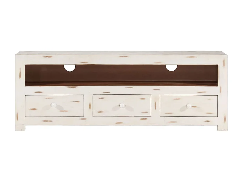 Becky  Tv-meubel 110x30x40 cm massief acaciahout wit