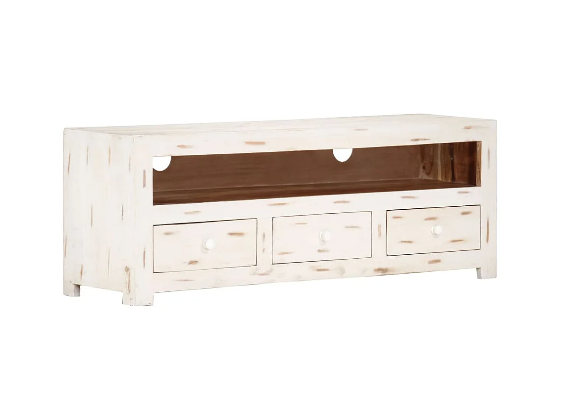 Becky  Meuble TV Bois massif d'acacia 110x30x40 cm Blanc