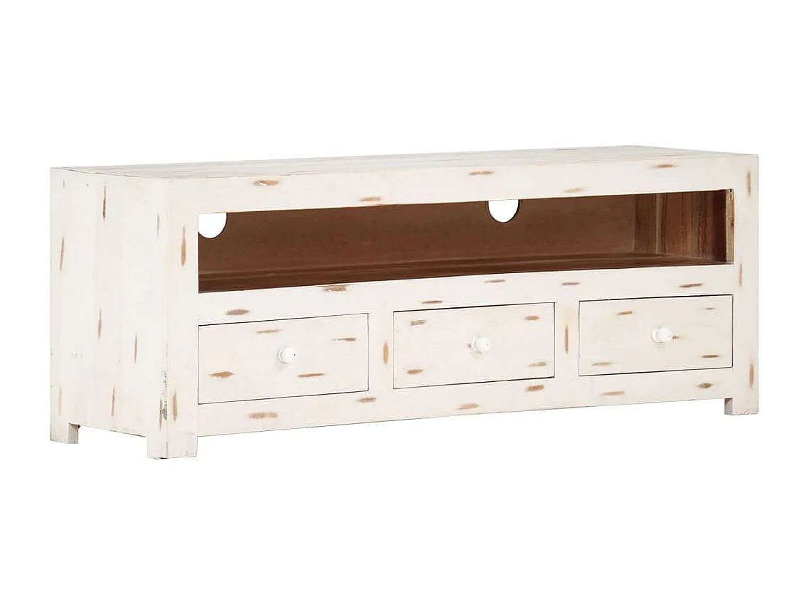 Becky  Meuble TV Bois massif d'acacia 110x30x40 cm Blanc