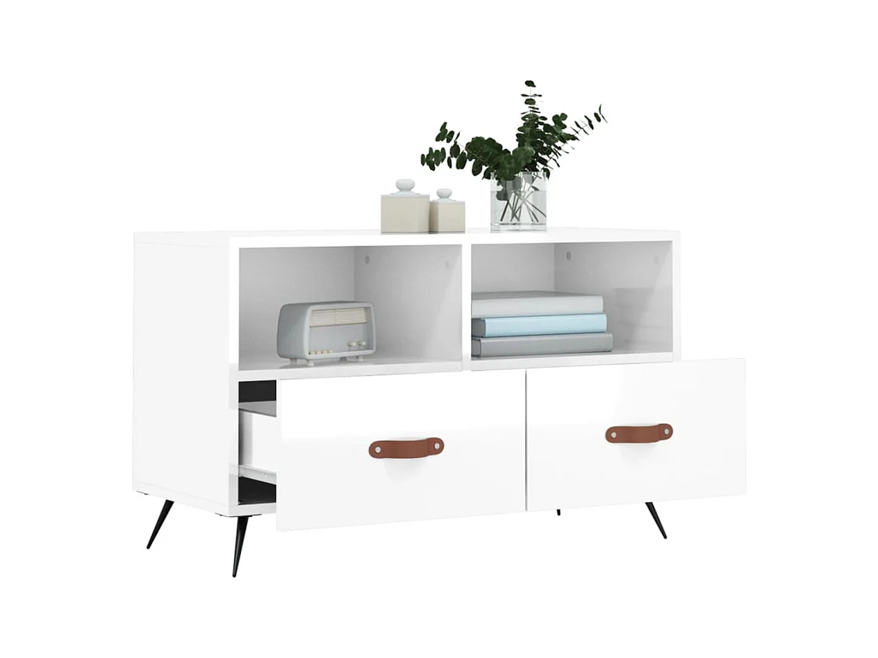 Lee  Meuble TV Blanc brillant 80x36x50 cm Bois d'ingénierie