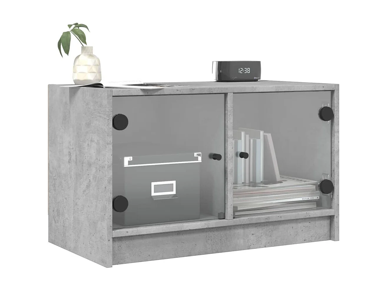 Herpen  Mueble de TV con puertas de vidrio gris hormigón 68x37x42 cm