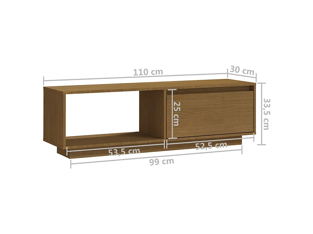 Ymarik  Tv-meubel 110x30x33,5 cm massief grenenhout honingbruin
