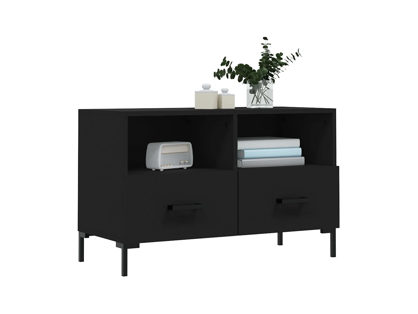 Hirlen  Meuble TV Noir 80x36x50 cm Bois d'ingénierie