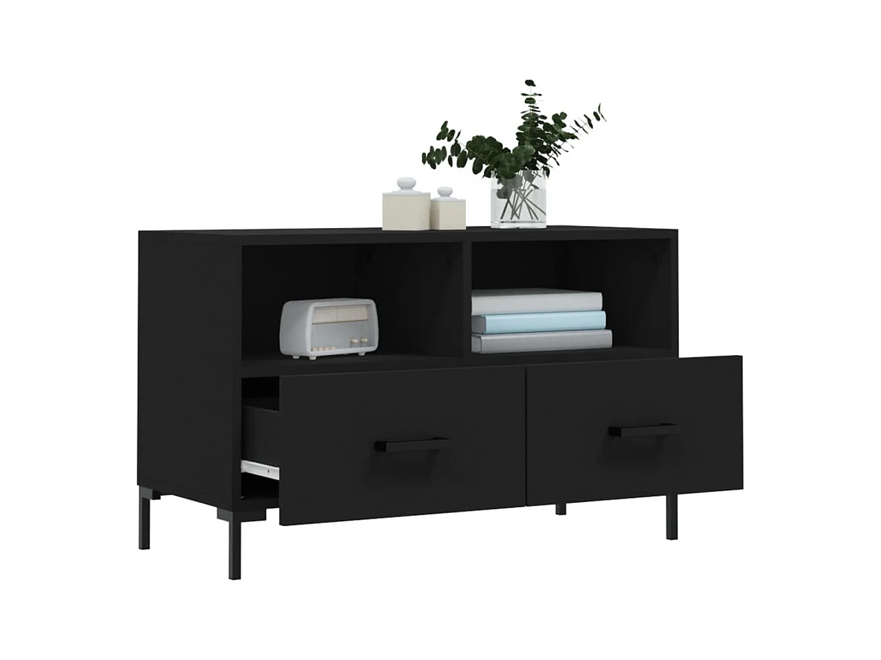 Hirlen  Meuble TV Noir 80x36x50 cm Bois d'ingénierie