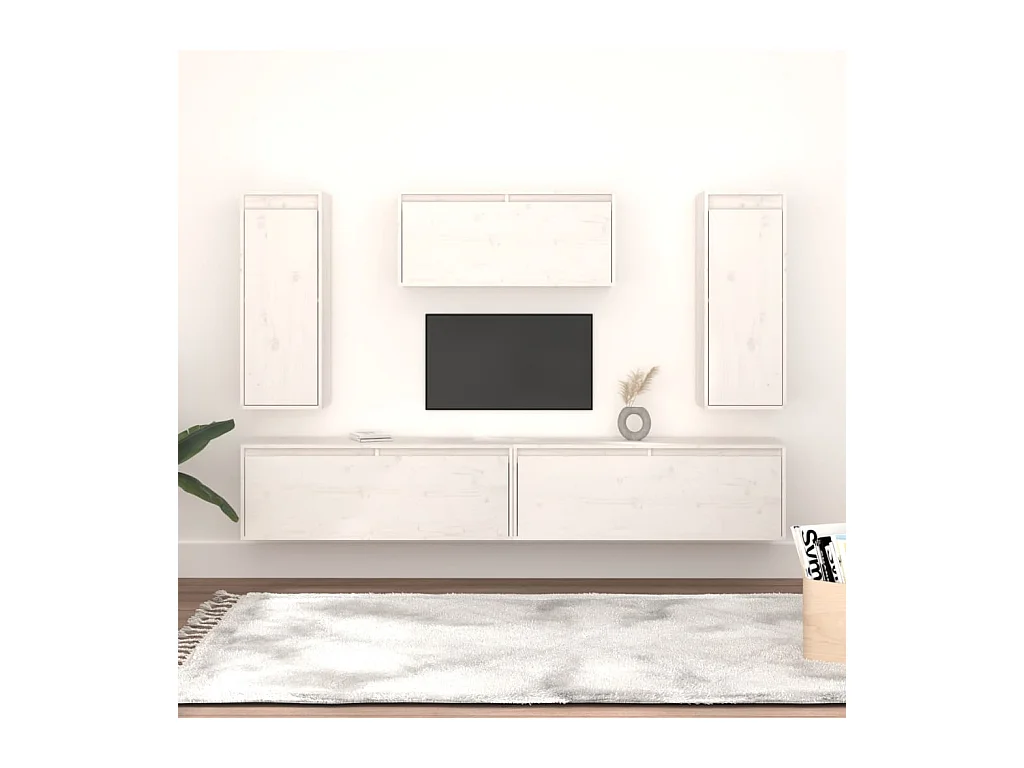 Brynri  Meubles TV 5 pcs Blanc Bois massif de pin