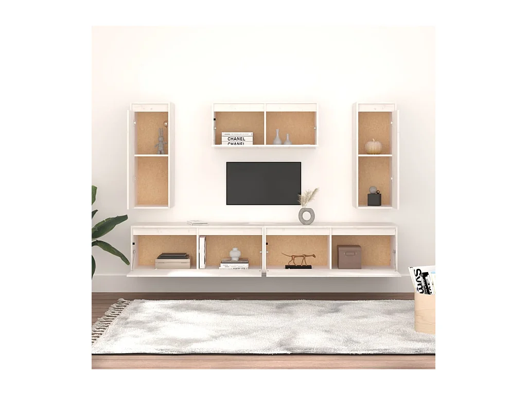 Brynri  Meubles TV 5 pcs Blanc Bois massif de pin