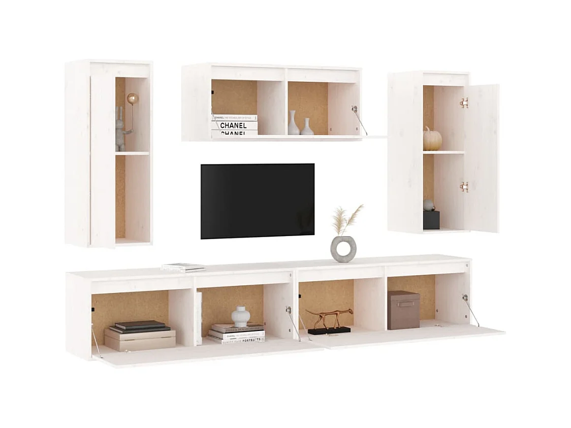 Brynri  Meubles TV 5 pcs Blanc Bois massif de pin