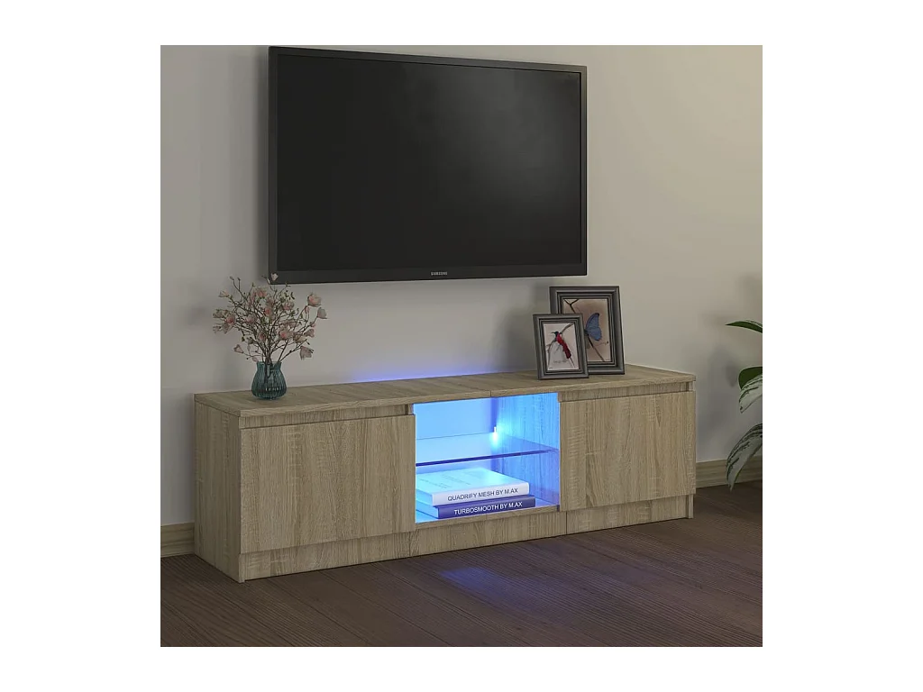 Vasil  Meuble TV avec lumières LED chêne sonoma 120x30x36 cm
