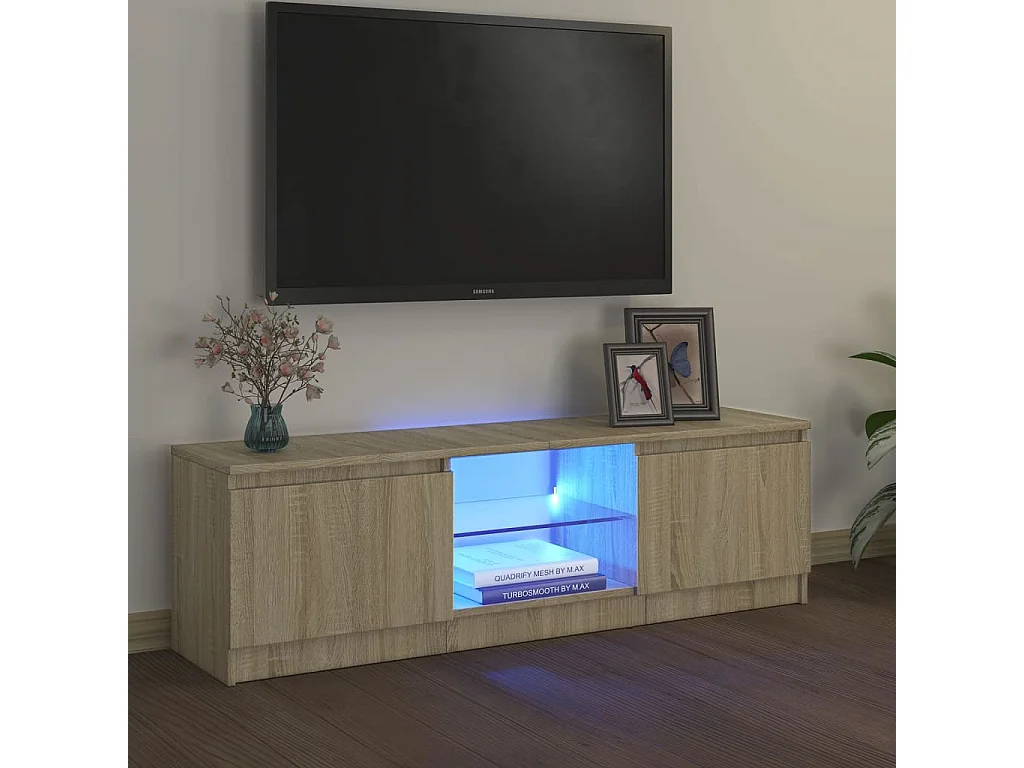 Vasil  Meuble TV avec lumières LED chêne sonoma 120x30x36 cm