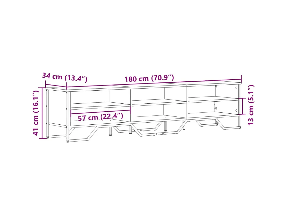 Zylar  Meuble TV chêne fumé 180x34x41 cm bois d'ingénierie