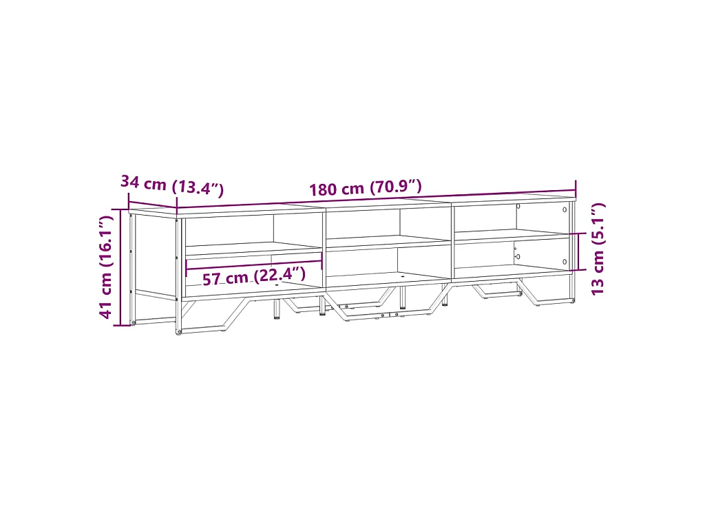 Zylar  Meuble TV chêne fumé 180x34x41 cm bois d'ingénierie