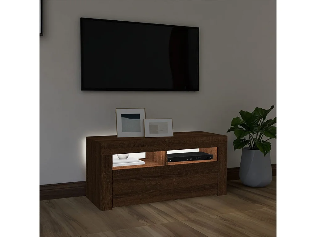 Kristineberg  Meuble TV avec lumières LED Chêne marron 90x35x40 cm