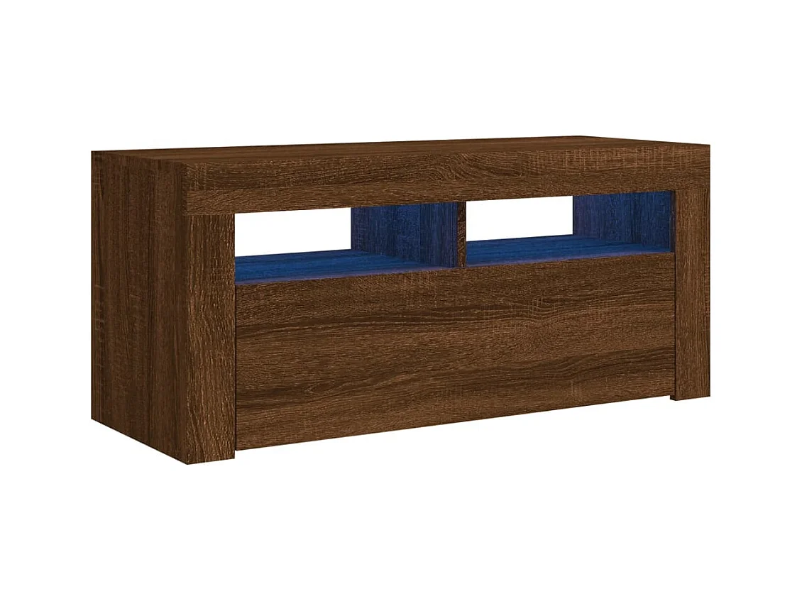 Kristineberg  Mueble de TV con luces LED roble marrón 90x35x40 cm