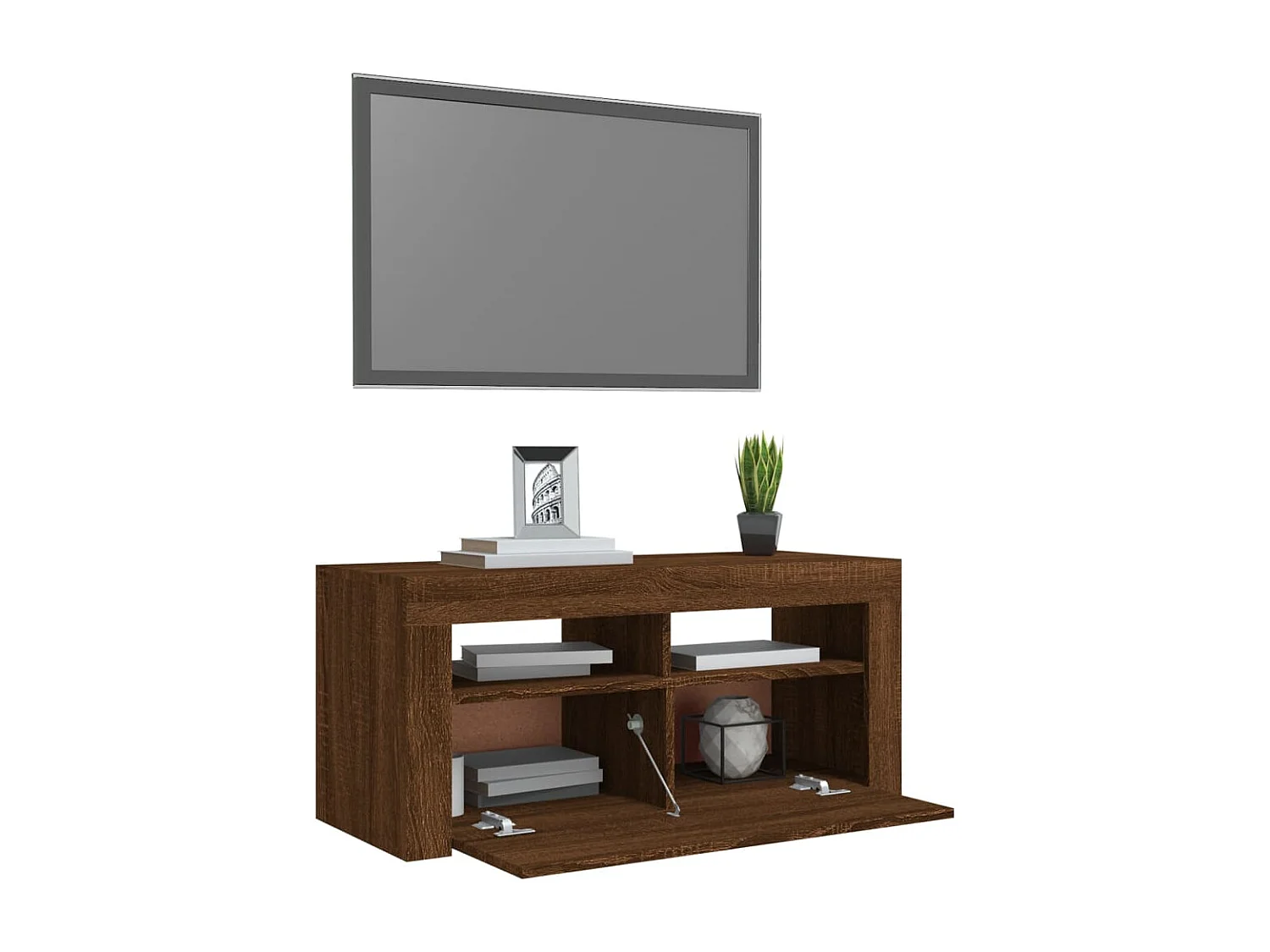 Kristineberg  Meuble TV avec lumières LED Chêne marron 90x35x40 cm