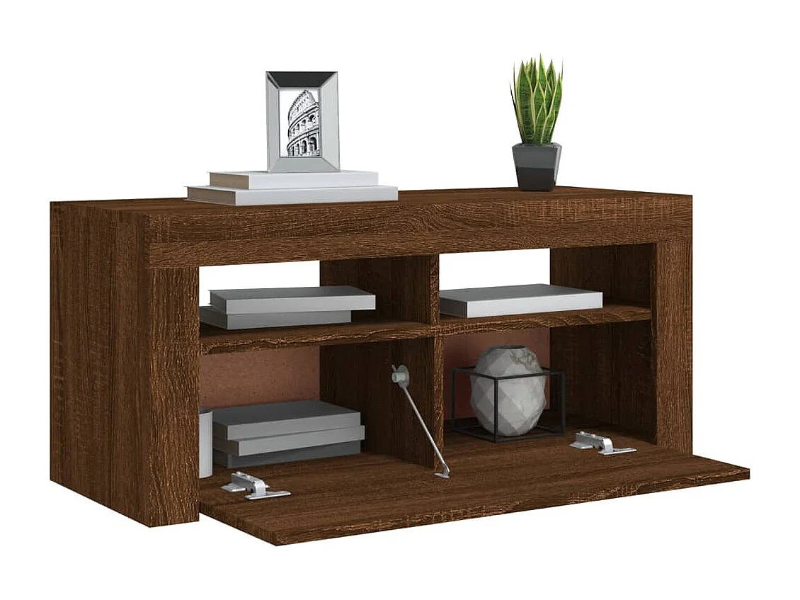 Kristineberg  Meuble TV avec lumières LED Chêne marron 90x35x40 cm