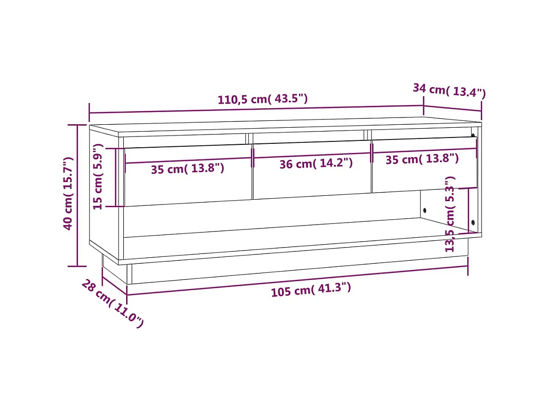 Amber  Meuble TV 110,5x34x40 cm Bois de pin massif