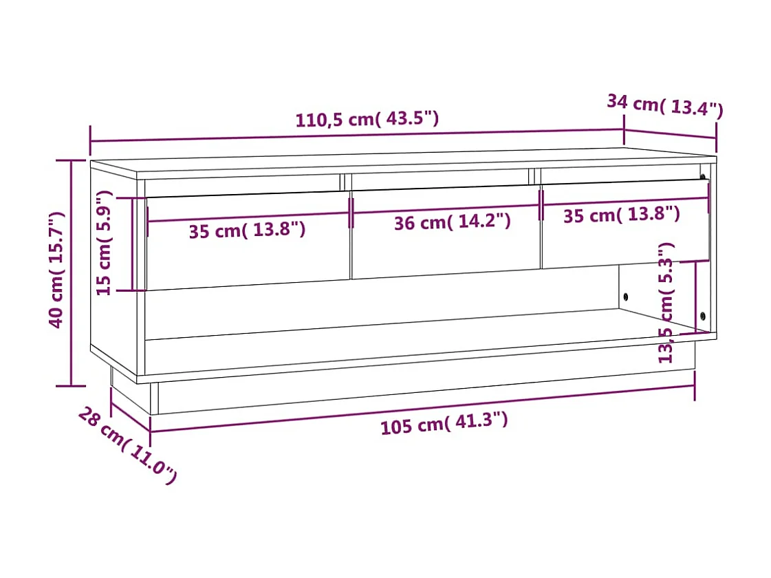 Amber  Meuble TV 110,5x34x40 cm Bois de pin massif