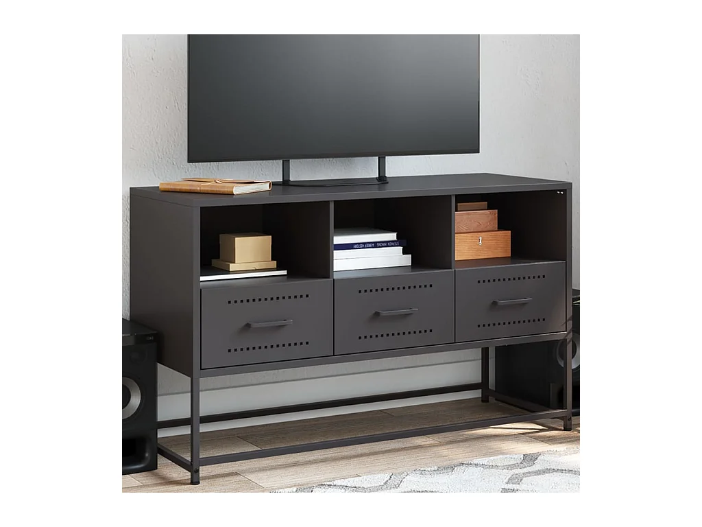 Lysri  Meuble TV noir 100,5x39x60,5 cm acier