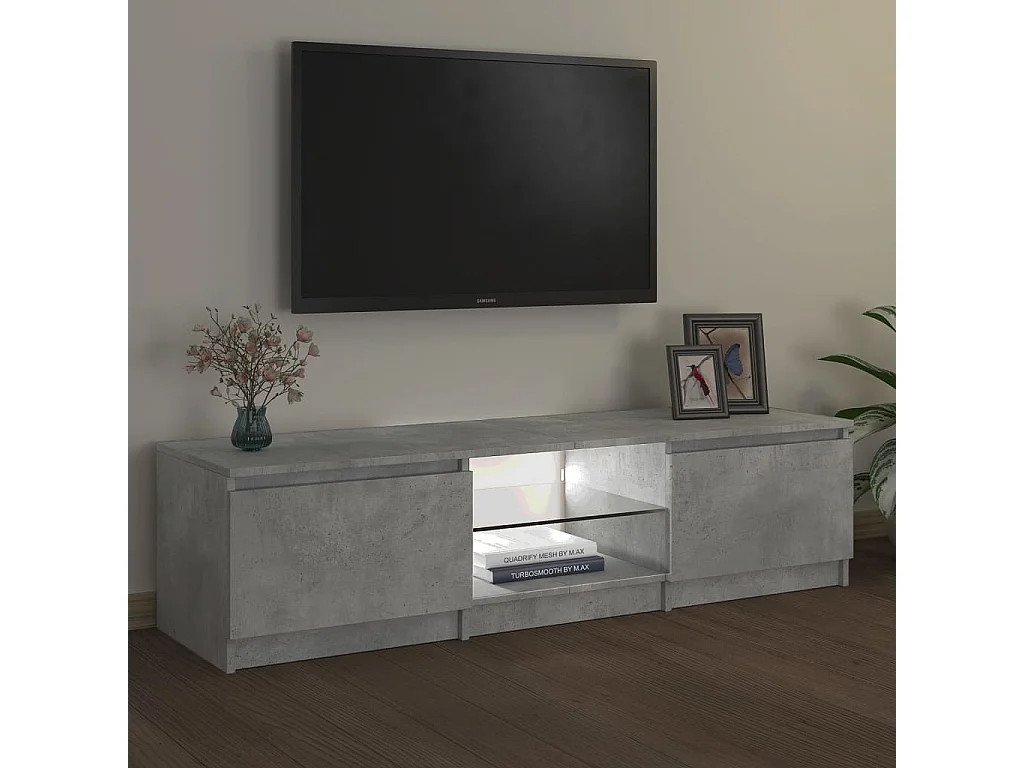 Vasil  Meuble TV avec lumières LED gris béton 140x40x36 cm