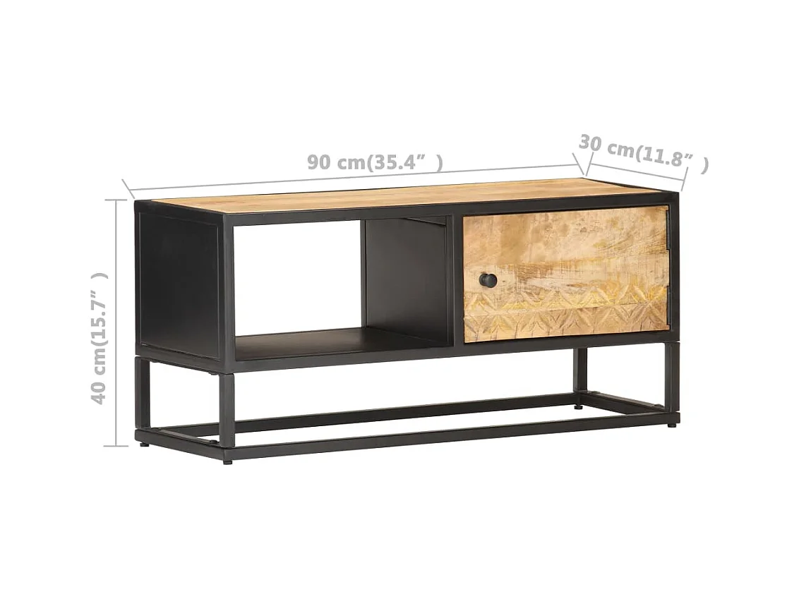 Sophie-Gaëlle  Meuble TV avec porte sculptée 90x30x40 cm Bois de manguier brut