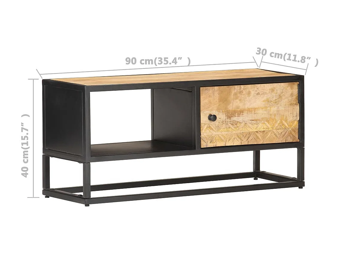 Sophie-Gaëlle  Meuble TV avec porte sculptée 90x30x40 cm Bois de manguier brut