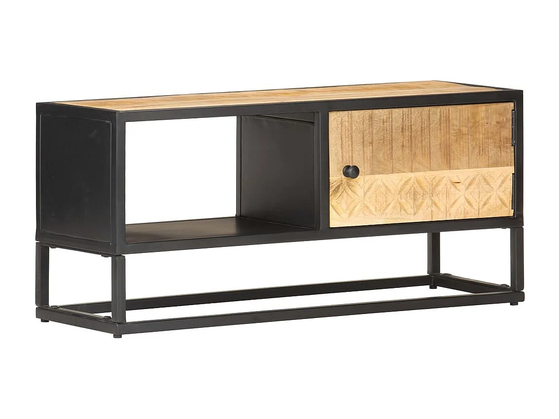 Sophie-Gaëlle  Meuble TV avec porte sculptée 90x30x40 cm Bois de manguier brut