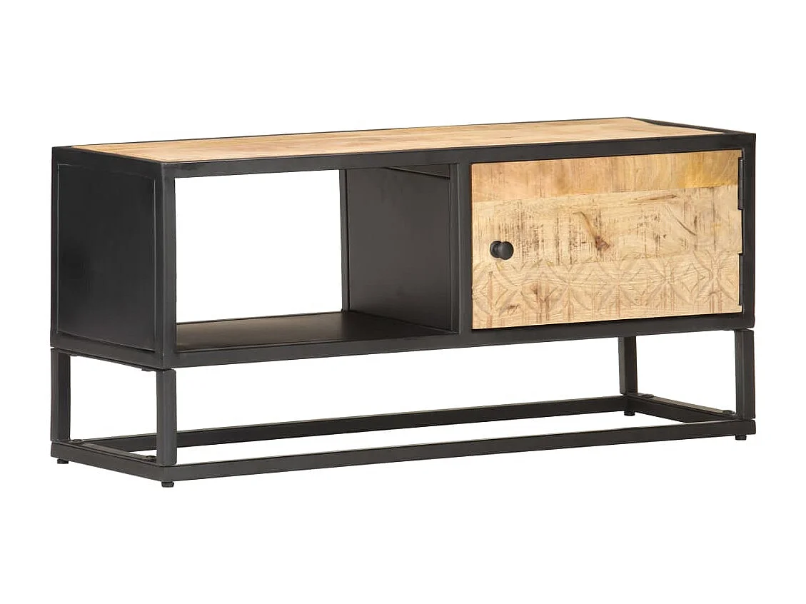 Sophie-Gaëlle  Meuble TV avec porte sculptée 90x30x40 cm Bois de manguier brut