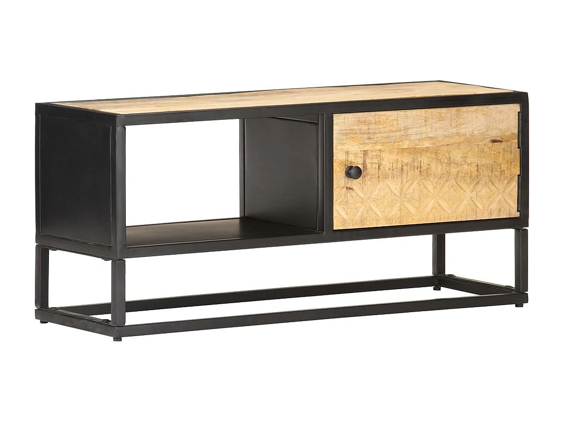 Sophie-Gaëlle  Meuble TV avec porte sculptée 90x30x40 cm Bois de manguier brut