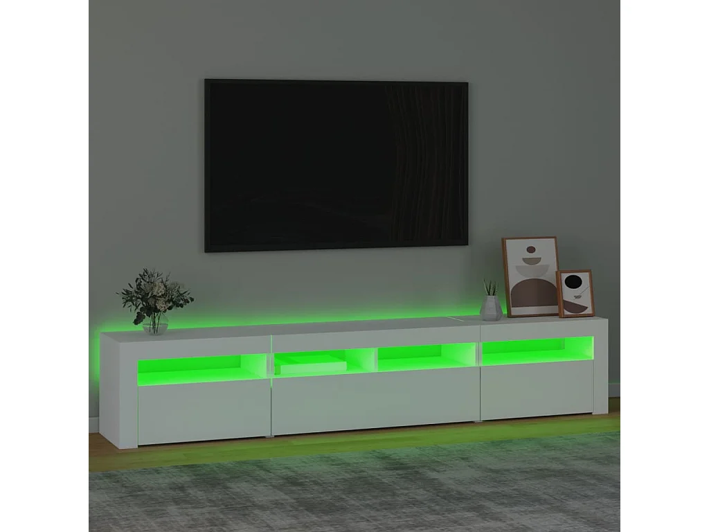 Vleteren  Meuble TV avec lumières LED Blanc 210x35x40 cm