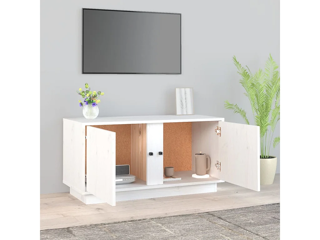 Seliron  Meuble TV Blanc 80x35x40,5 cm Bois de pin massif