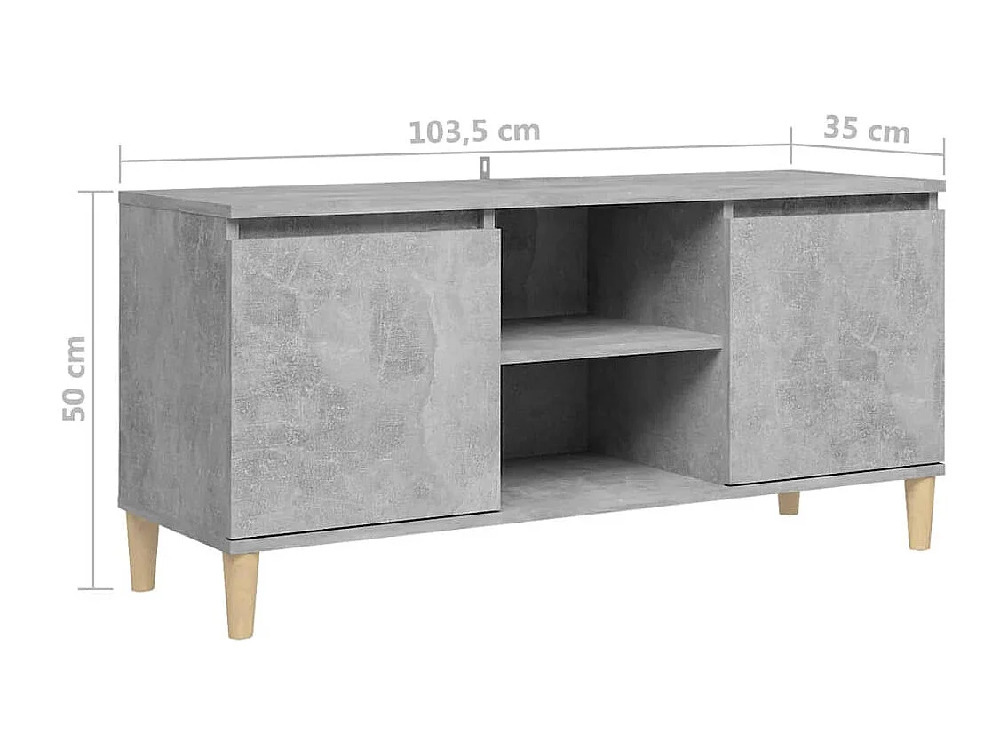 Xara  Meuble TV avec pieds en bois massif Gris béton 103,5x35x50 cm