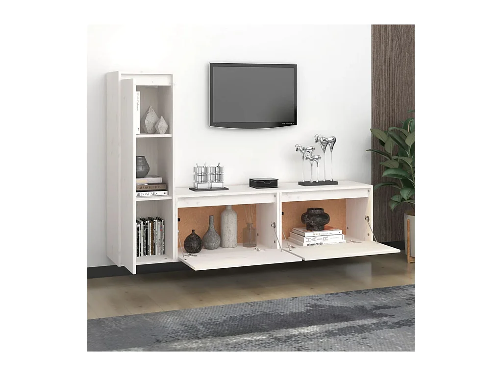 Volri  Meubles TV 3 pcs Blanc Bois massif de pin