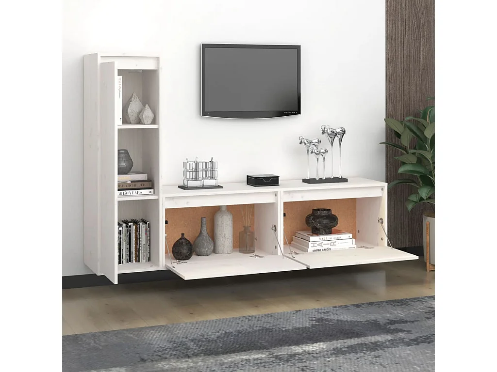 Volri  Meubles TV 3 pcs Blanc Bois massif de pin