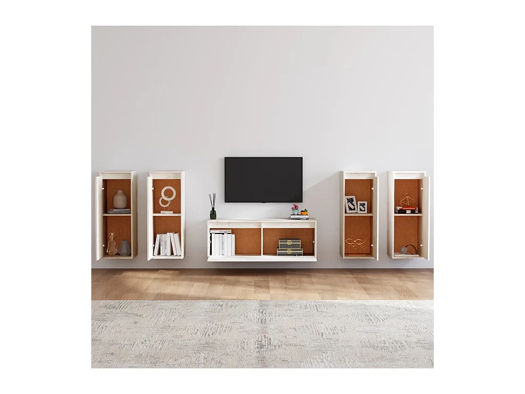 Patrick-Claude  Meubles TV 5 pcs Blanc Bois massif de pin