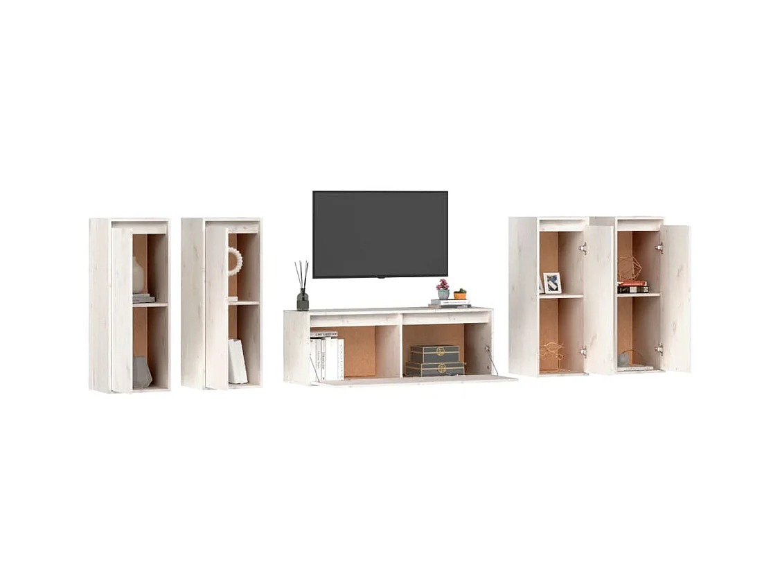 Patrick-Claude  Meubles TV 5 pcs Blanc Bois massif de pin