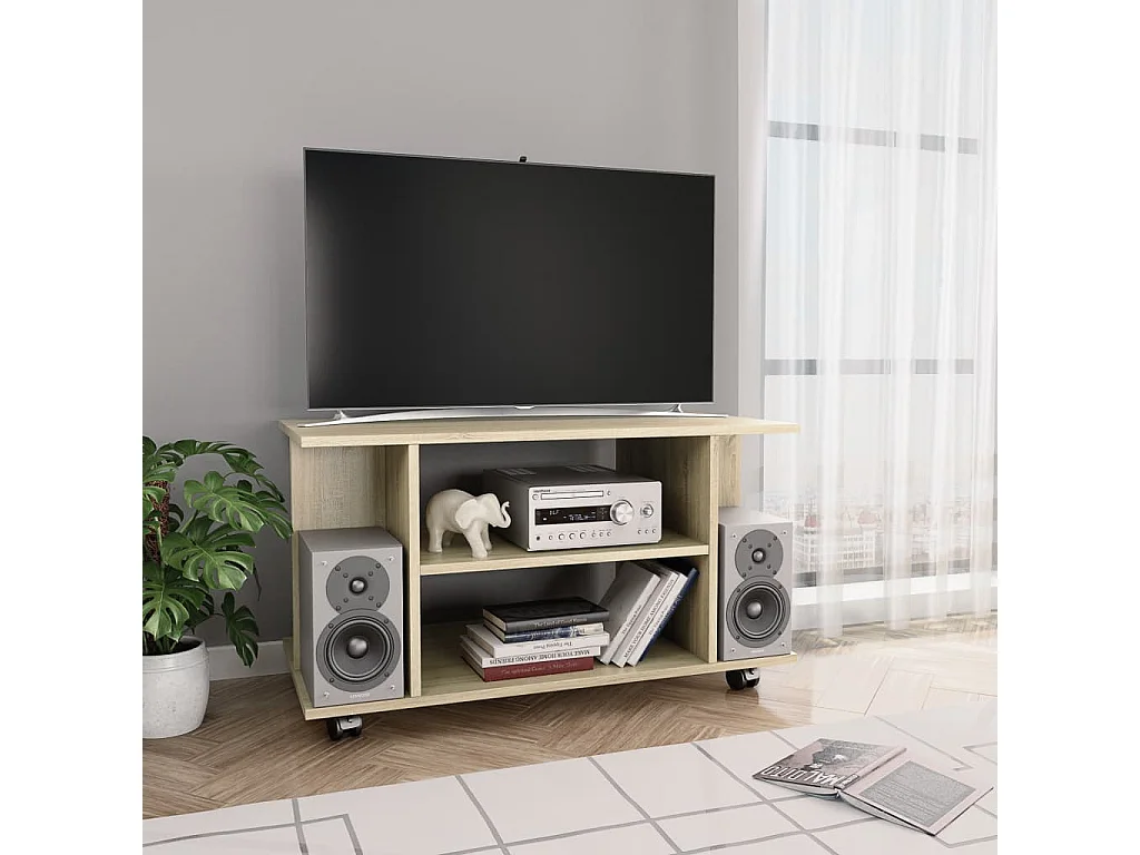 Dahlia  Meuble TV et roulettes chêne sonoma 80x40x45 cm bois ingénierie
