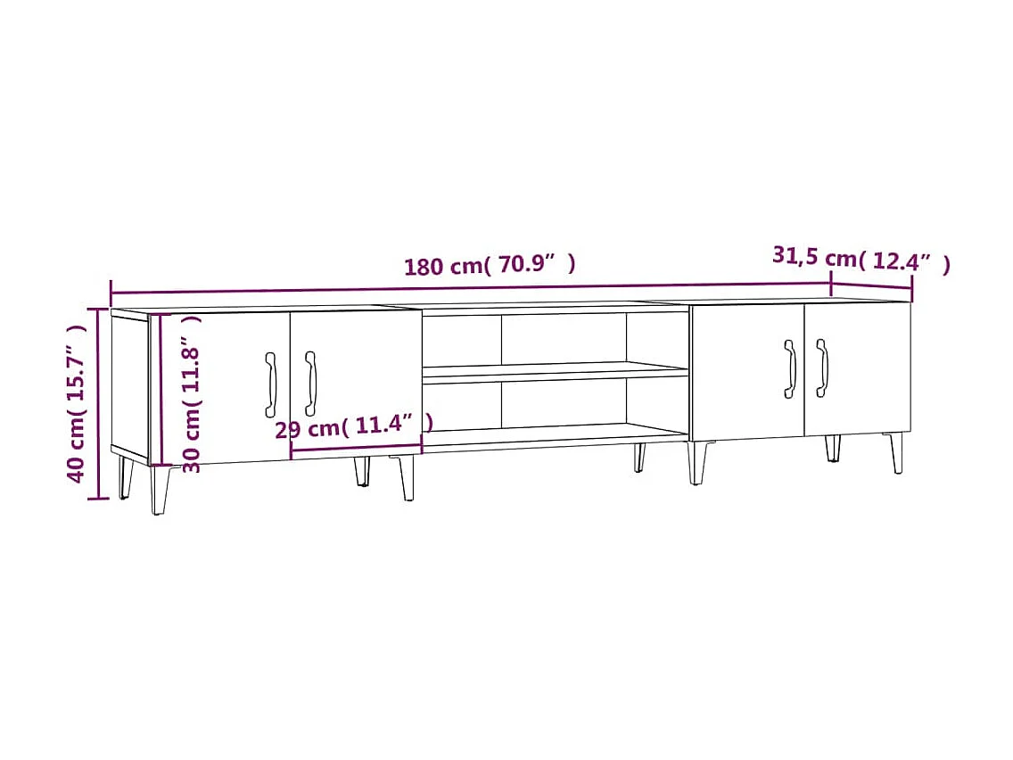 Odette  Meuble TV gris béton 180x31,5x40 cm bois d'ingénierie
